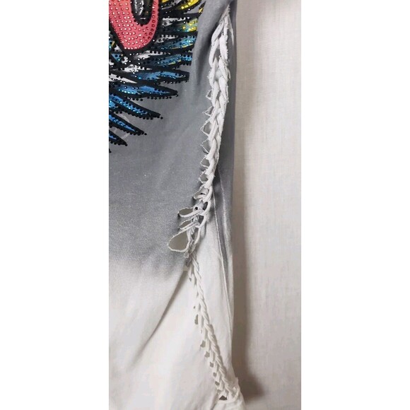 Black Label Affliction Womens Multicolor Logo Beaded Tee Shirt Large Side Braid - Picture 6 of 7